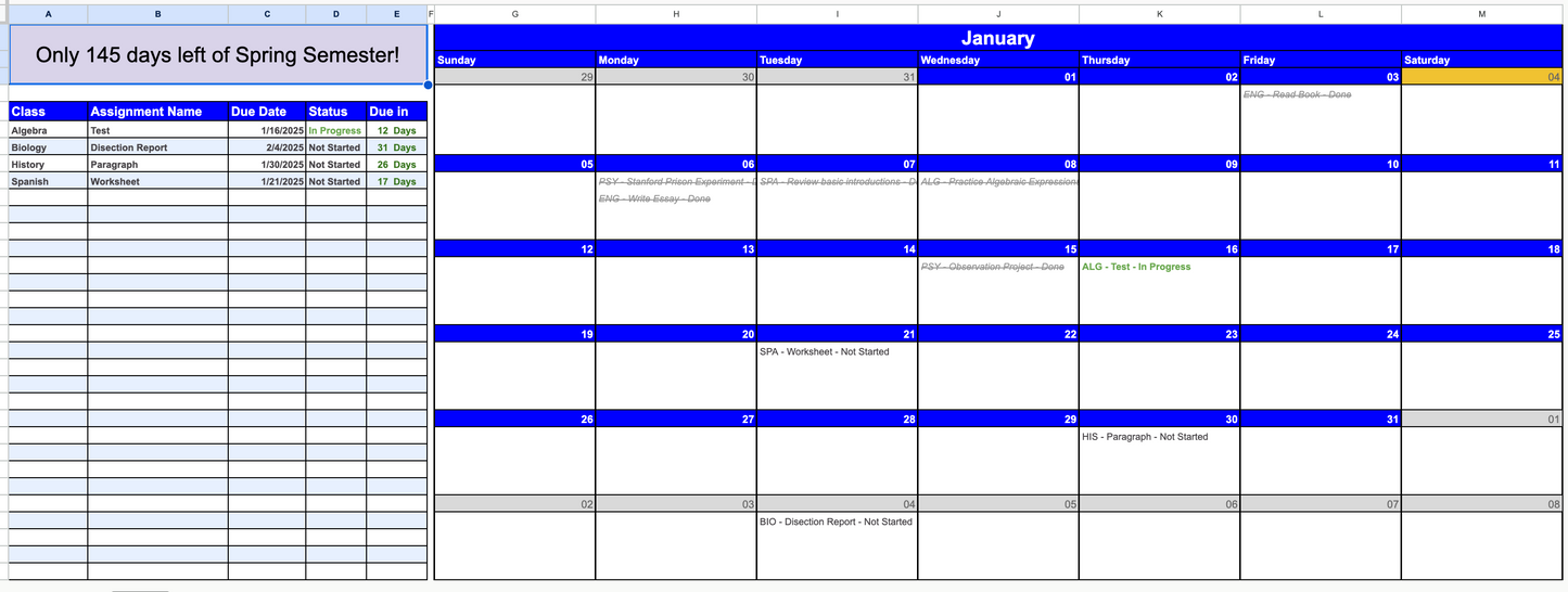 Automated Assignment Tracker (Google Sheets Only)